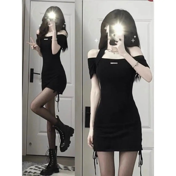 Chic Black Hanging Neck Mini Dress